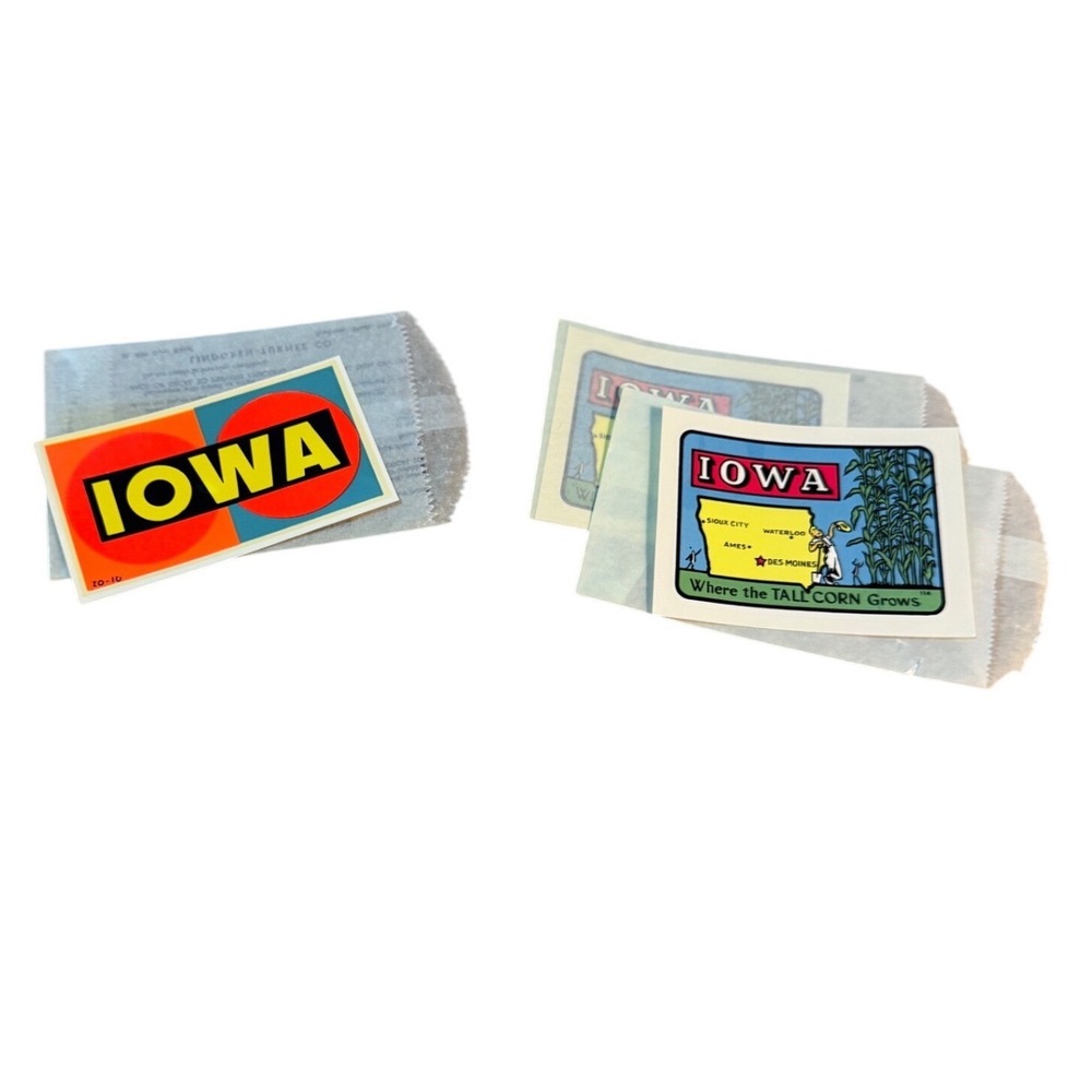 Vintage 1970s Iowa Window Decals Lot Tall Corn State Map Retro Typography NOS‎ 3